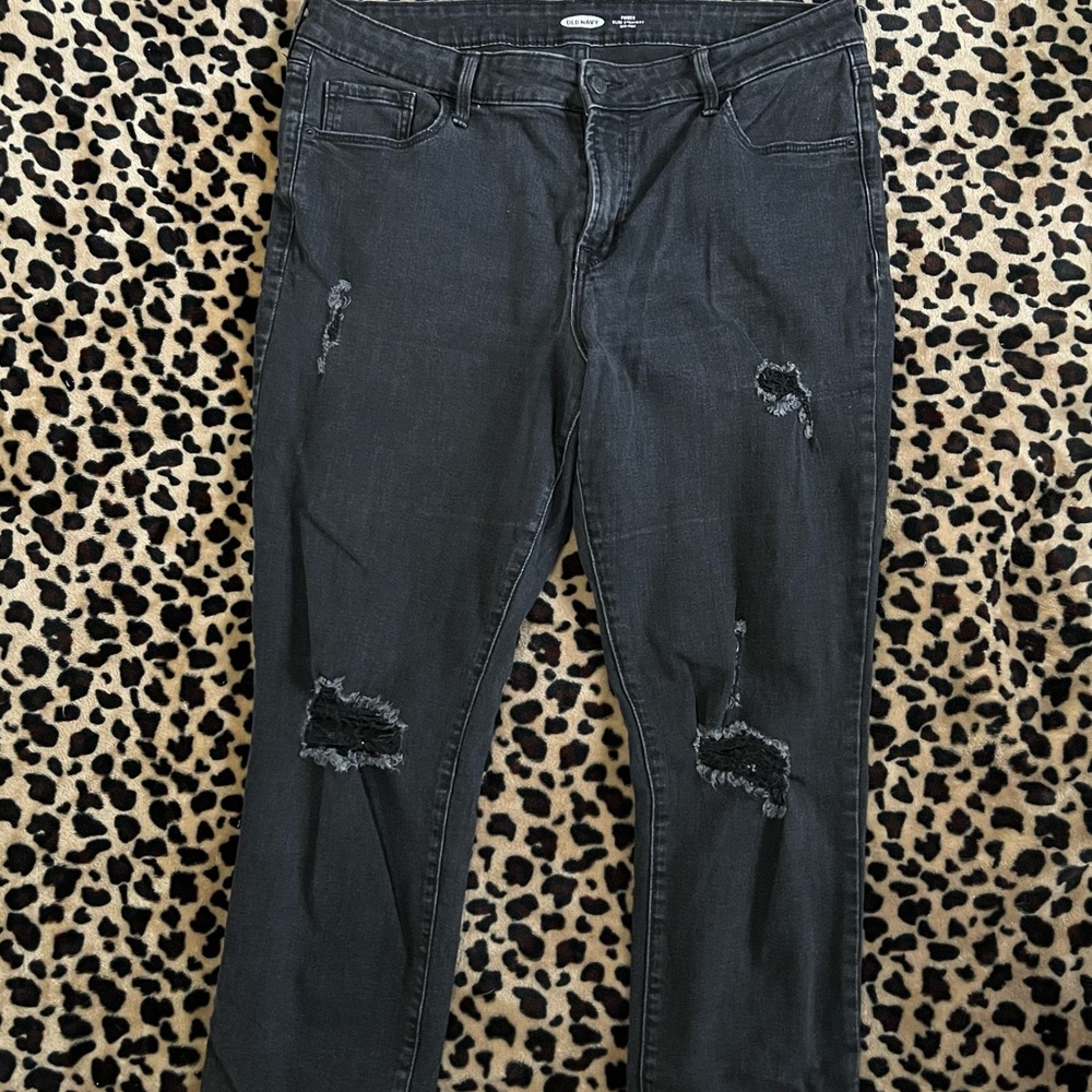 Old navy power slim straight mid rise distressed ripped jeans